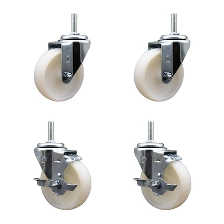 Service Caster 4 Inch Nylon Wheel Swivel 58 Inch Threaded Stem Caster Set 2 Brakes SCC SCC-TS20S414-NYS-58212-2-TLB-2